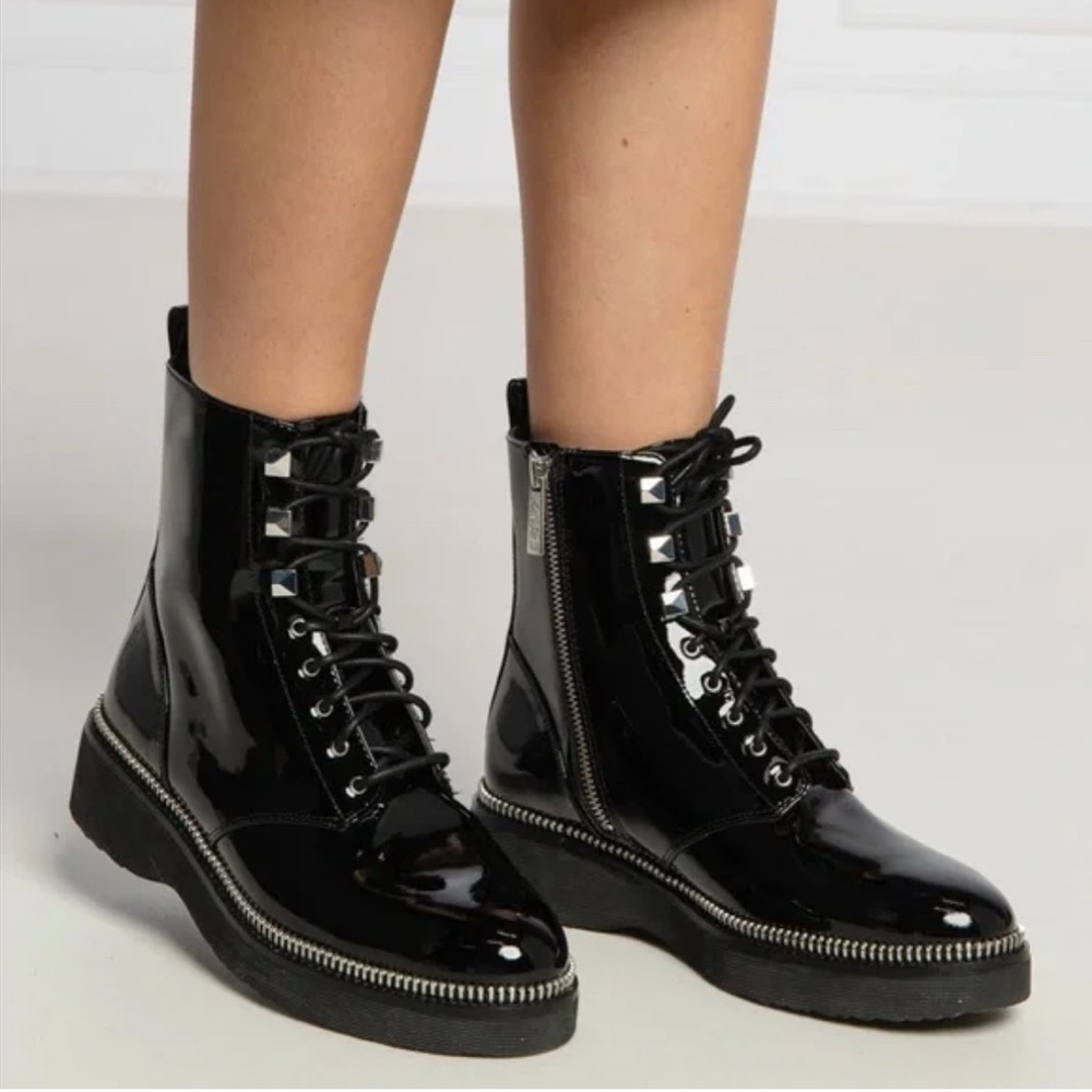 Michael Kors Glossy Black Leather Moto Boots, NWOT